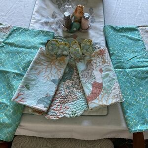 Mermaid Themed Oyster Shell Napkin Rings, With Napkins & Salt/Pepper Set